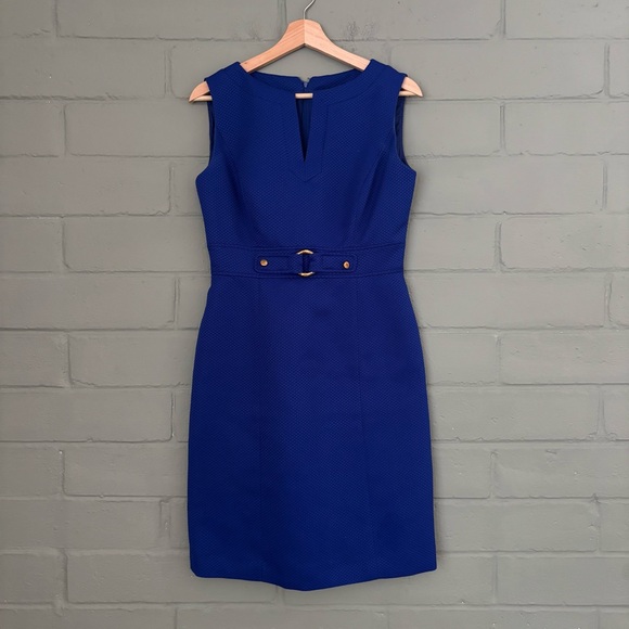 Tahari Dresses & Skirts - Tahari Arthur S. Levine Blue Sheath Dress Gold Buckle Size 4 Career Workwear